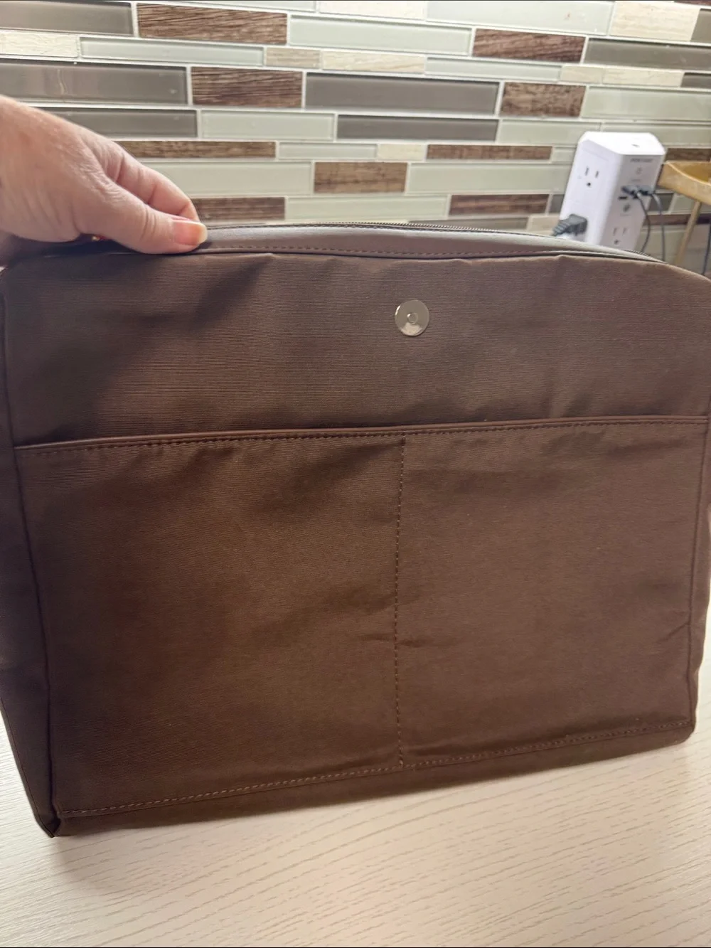 Calpak Brown Leather Laptop Tote with Shoulder Strap